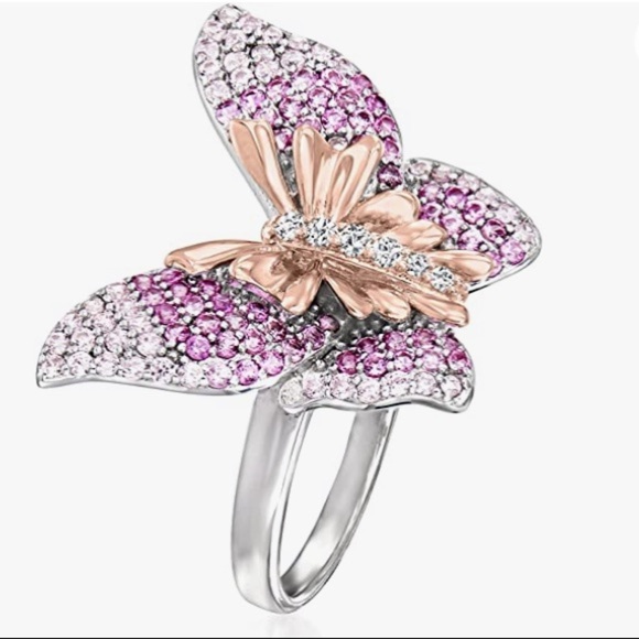 18k Pink Sapphire Diamond Butterfly Ring - Picture 4 of 6
